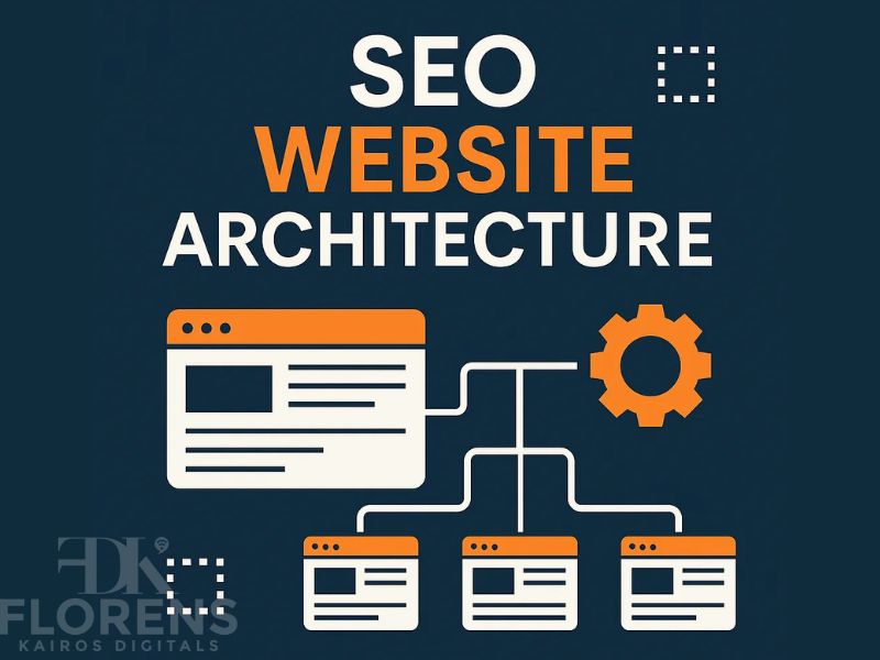 Illustration showing SEO website architecture with a visual sitemap and internal linking structure for better crawlability and search rankings