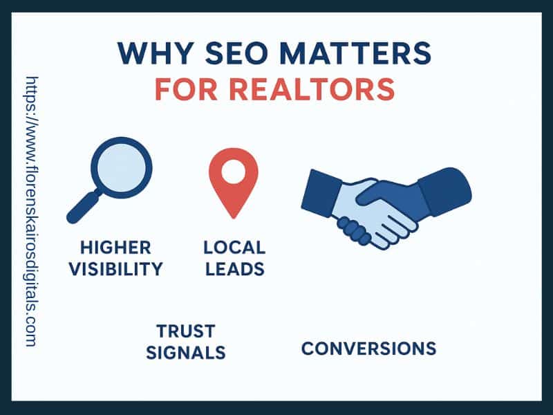 Infographic explaining why SEO is important for real estate agents in 2025