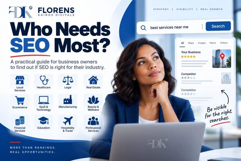 Who needs SEO most? A business guide showing industries that can benefit from SEO, including healthcare, legal, real estate, ecommerce, technology, and local services